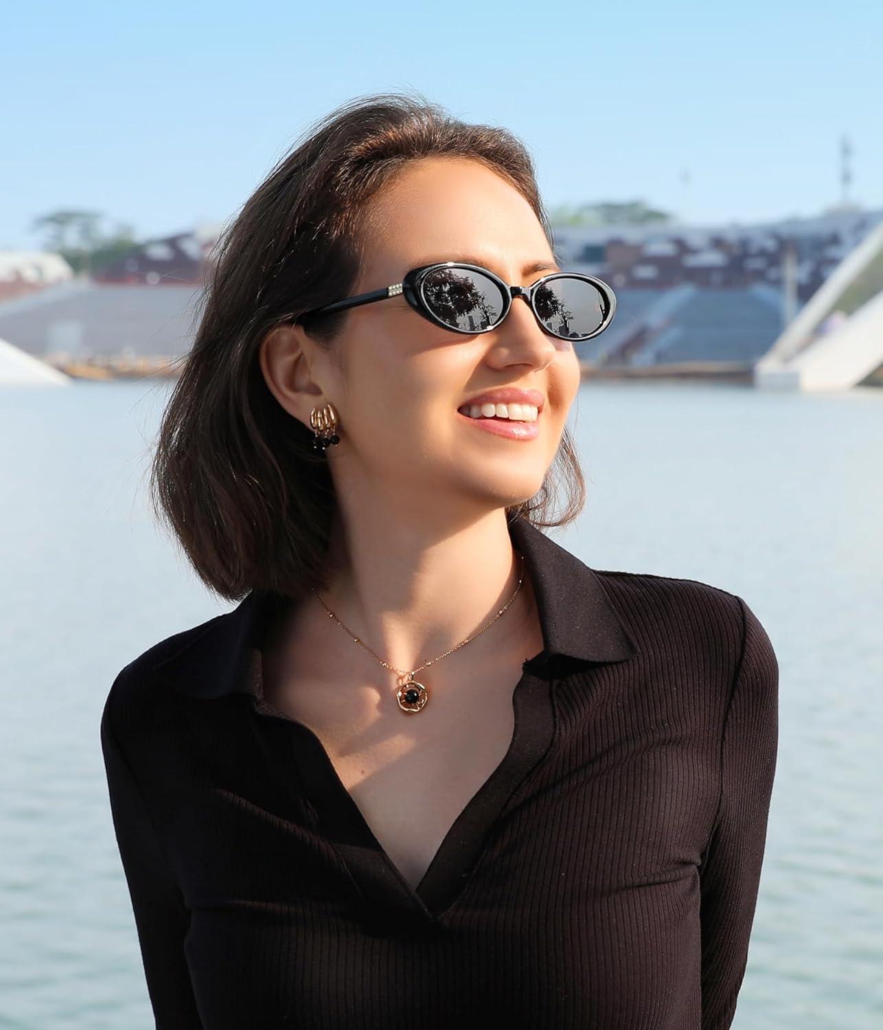 image:imageFEISEDY Retro Oval Cateye Sunglasses for Women Men Fashion Small 90s Style Vintage Shades B4180Black