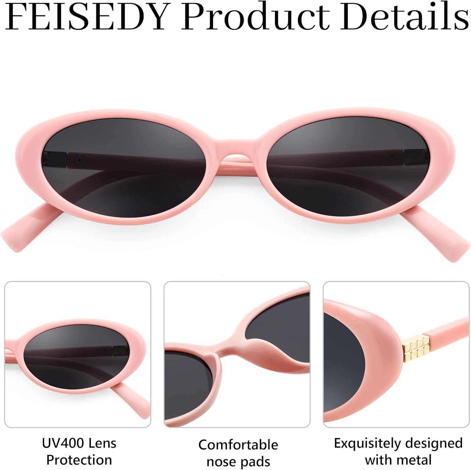 image:imageFEISEDY Retro Oval Cateye Sunglasses for Women Men Fashion Small 90s Style Vintage Shades B4180Pink