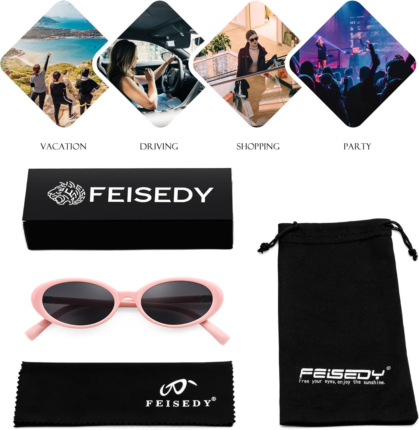 image:imageFEISEDY Retro Oval Cateye Sunglasses for Women Men Fashion Small 90s Style Vintage Shades B4180Pink