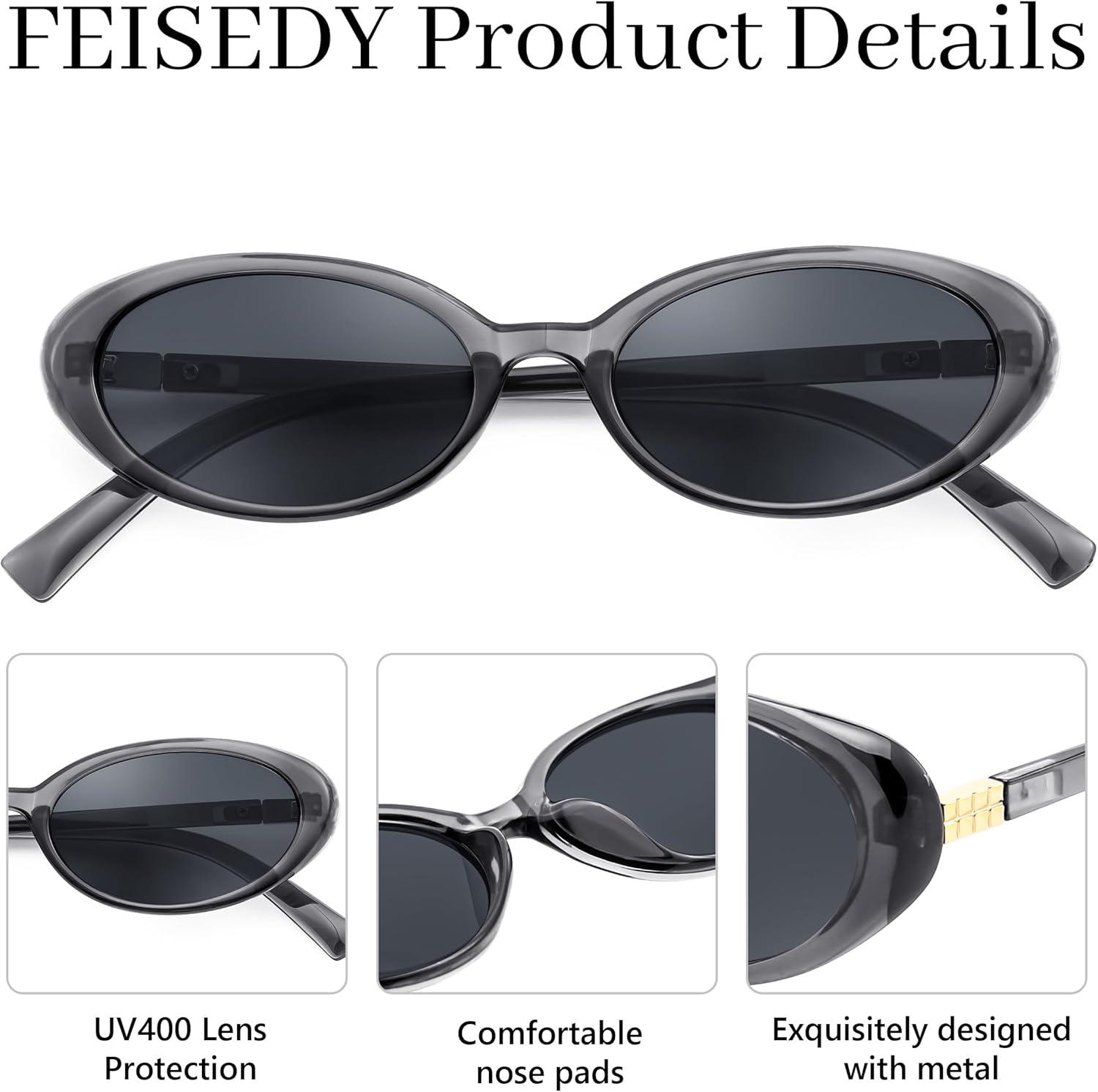 image:imageFEISEDY Retro Oval Cateye Sunglasses for Women Men Fashion Small 90s Style Vintage Shades B4180Transparent Grey