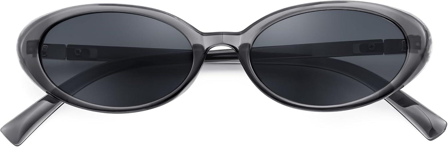 image:imageFEISEDY Retro Oval Cateye Sunglasses for Women Men Fashion Small 90s Style Vintage Shades B4180Transparent Grey