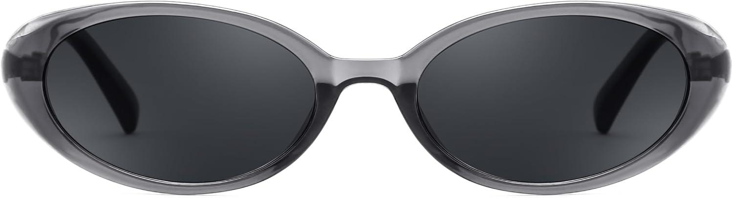 image:imageFEISEDY Retro Oval Cateye Sunglasses for Women Men Fashion Small 90s Style Vintage Shades B4180Transparent Grey