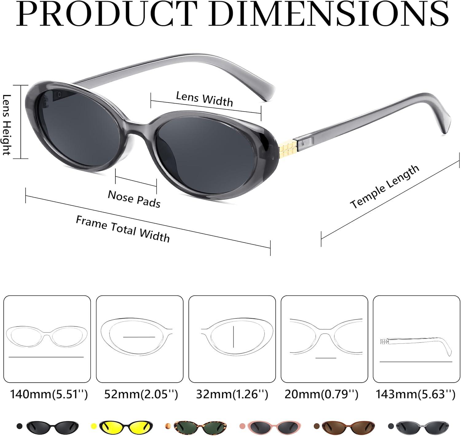 image:imageFEISEDY Retro Oval Cateye Sunglasses for Women Men Fashion Small 90s Style Vintage Shades B4180Transparent Grey