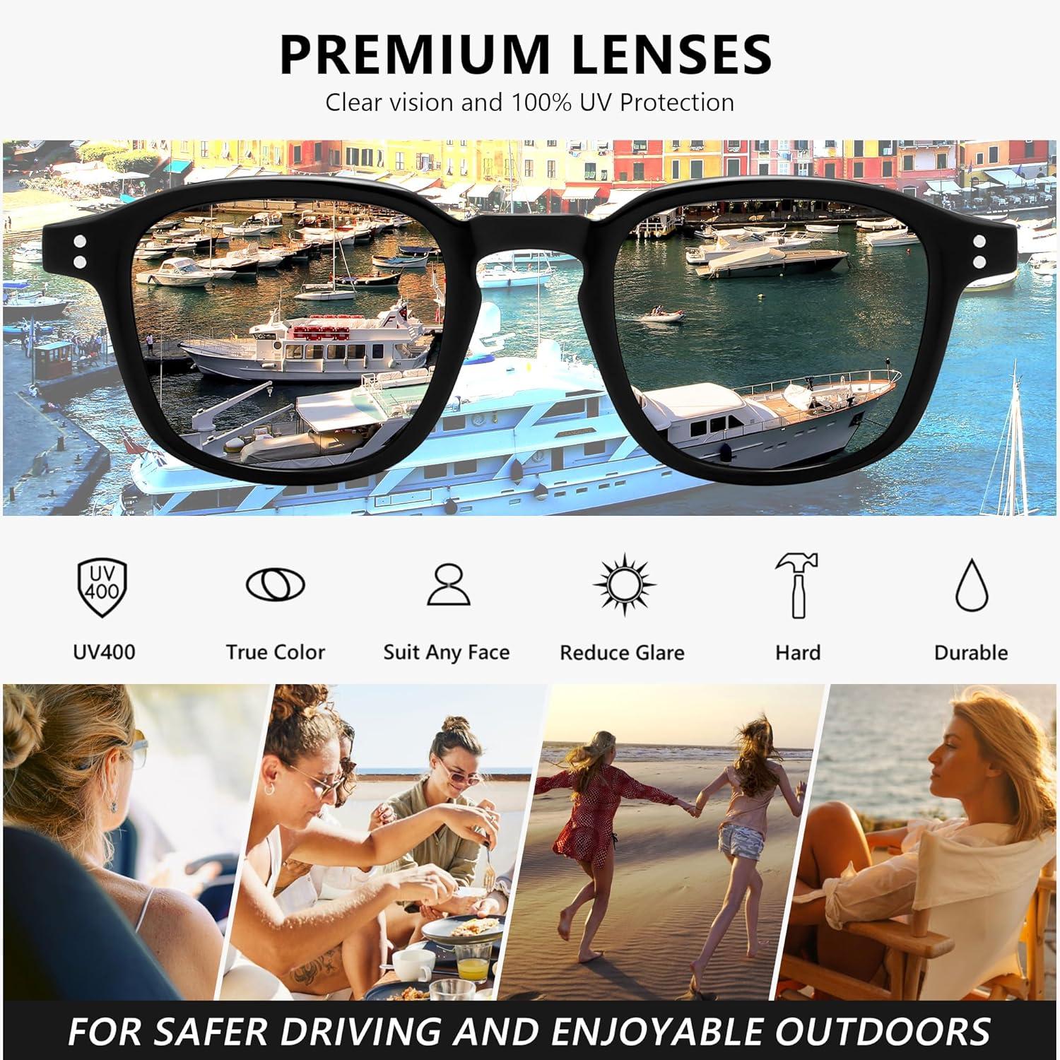image:imageFEISEDY Retro Square Sunglasses Women Men Vintage Trendy Shades UV400 Protection B0306BlackBrown