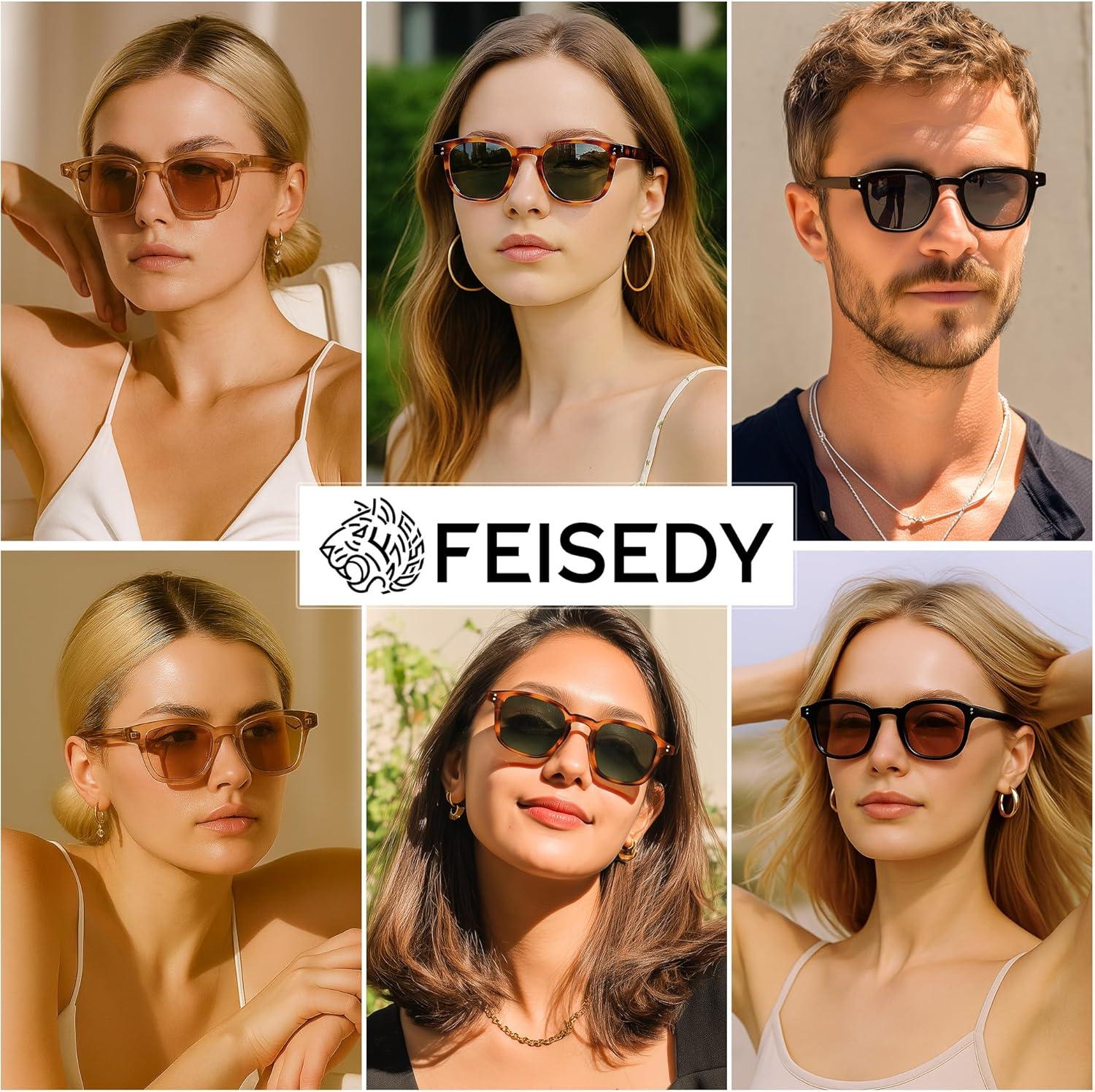 image:imageFEISEDY Retro Square Sunglasses Women Men Vintage Trendy Shades UV400 Protection B0306BlackBrown