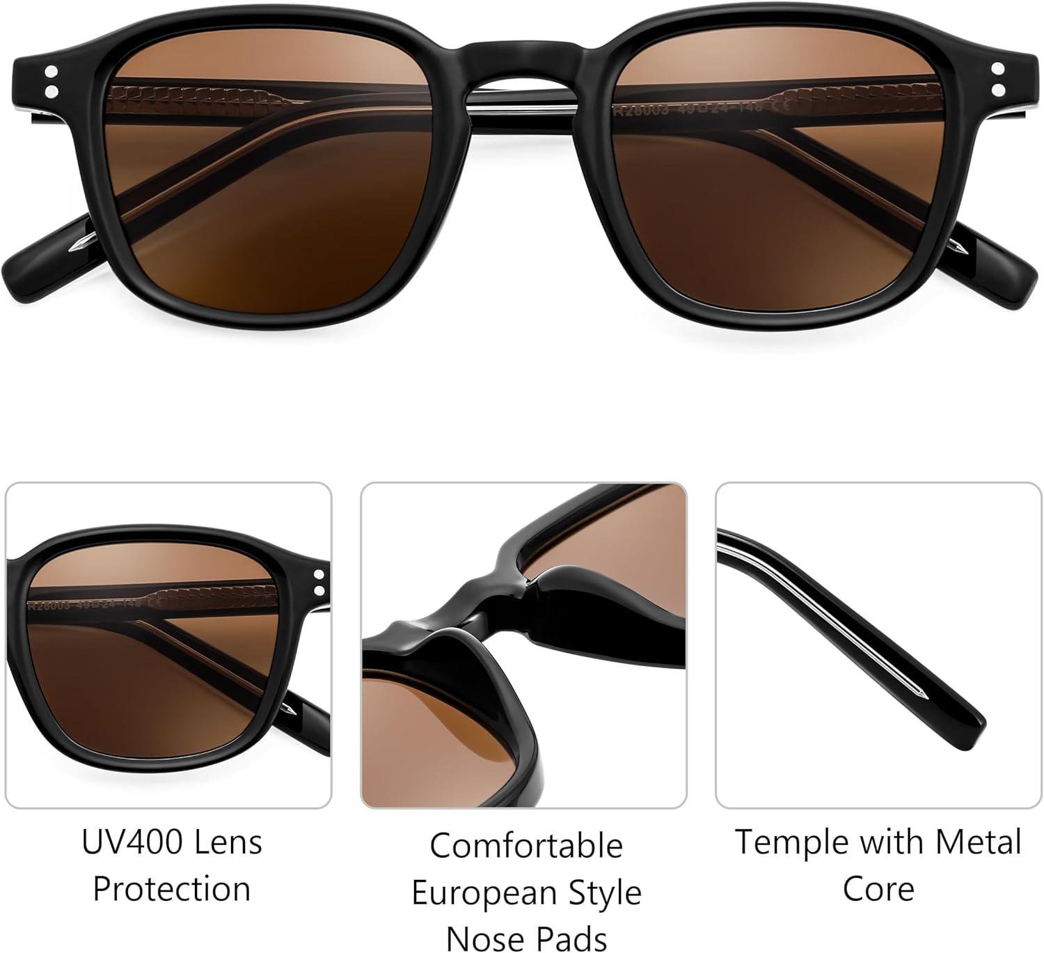 image:imageFEISEDY Retro Square Sunglasses Women Men Vintage Trendy Shades UV400 Protection B0306BlackBrown