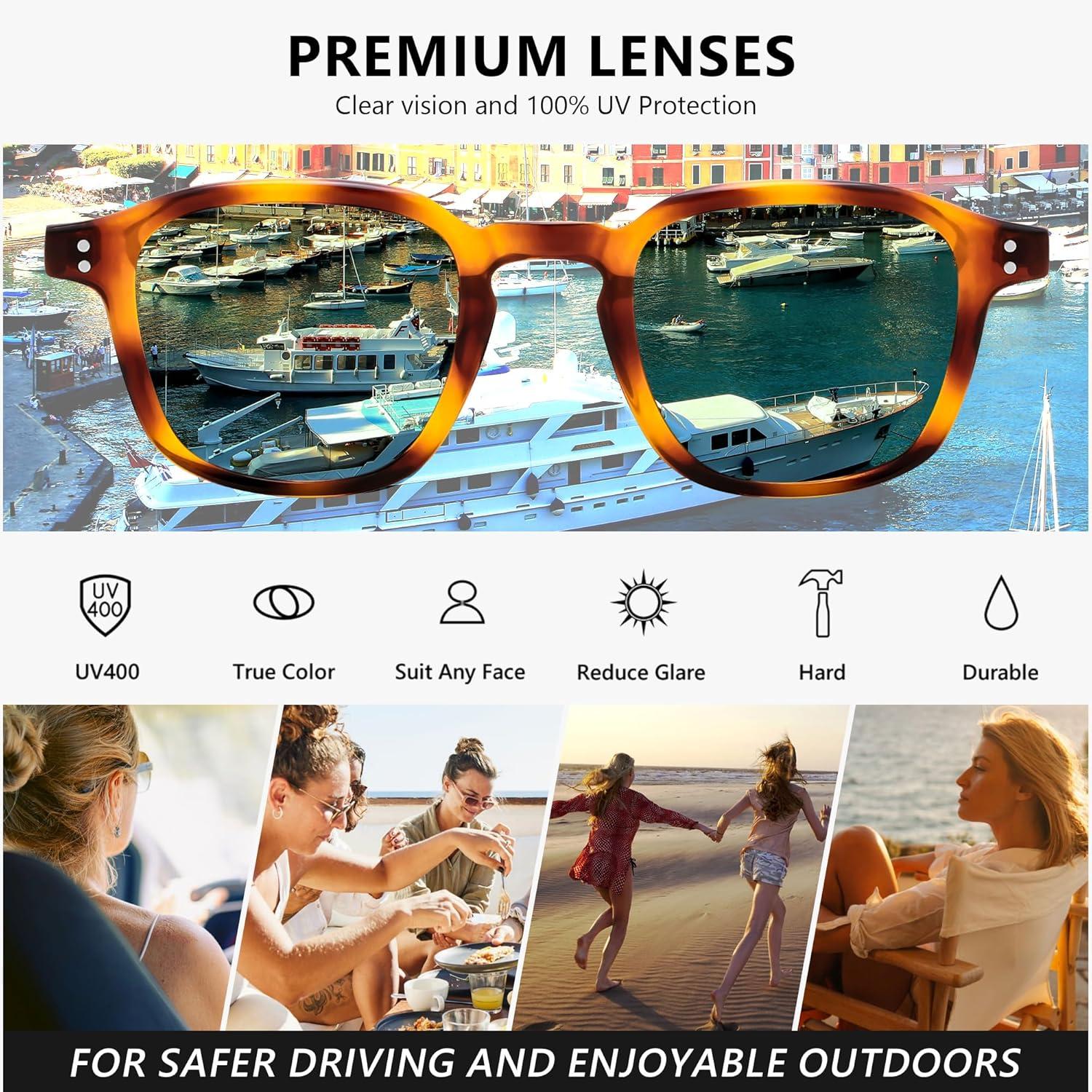 image:imageFEISEDY Retro Square Sunglasses Women Men Vintage Trendy Shades UV400 Protection B0306TortoiseGreen