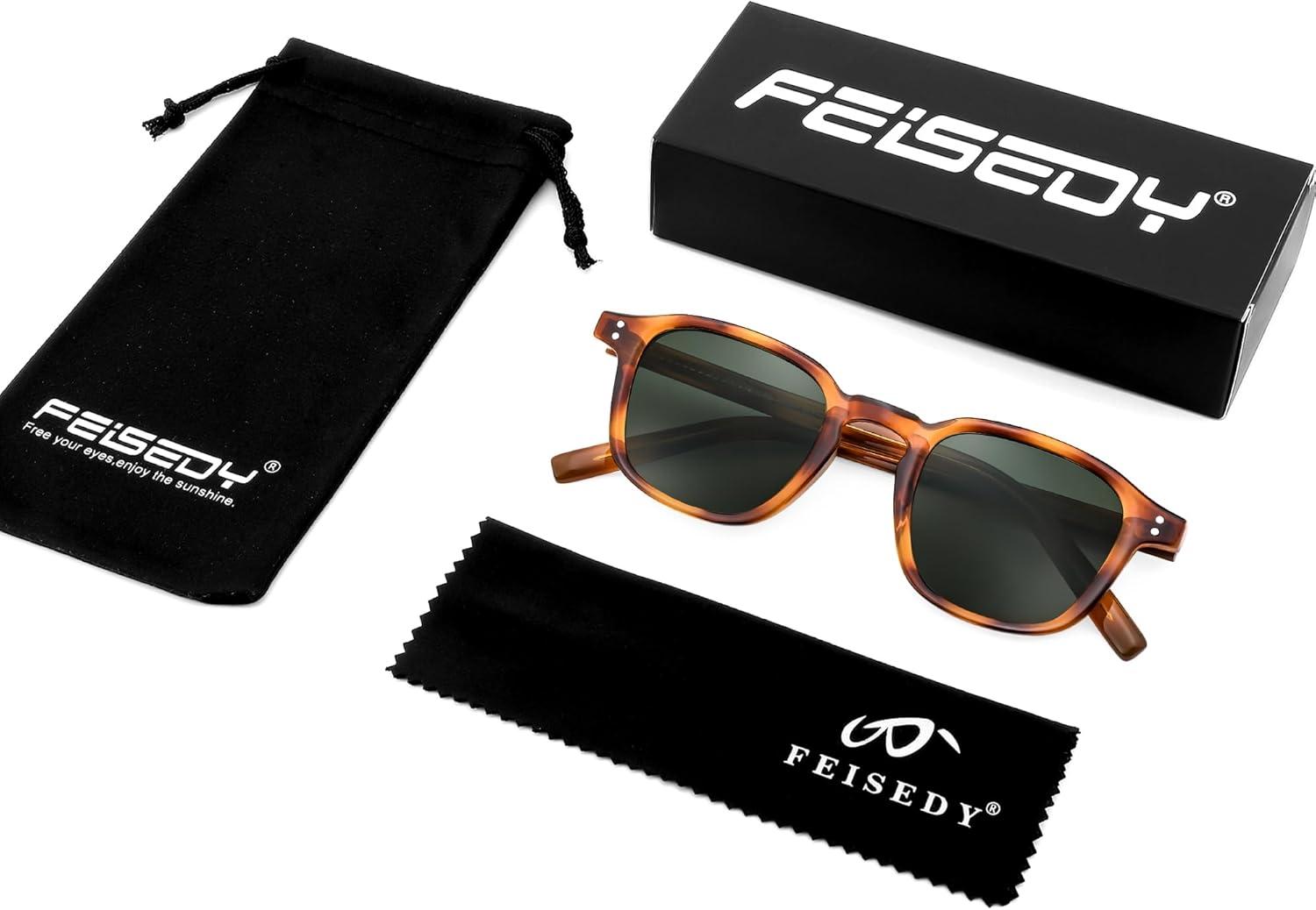 image:imageFEISEDY Retro Square Sunglasses Women Men Vintage Trendy Shades UV400 Protection B0306TortoiseGreen