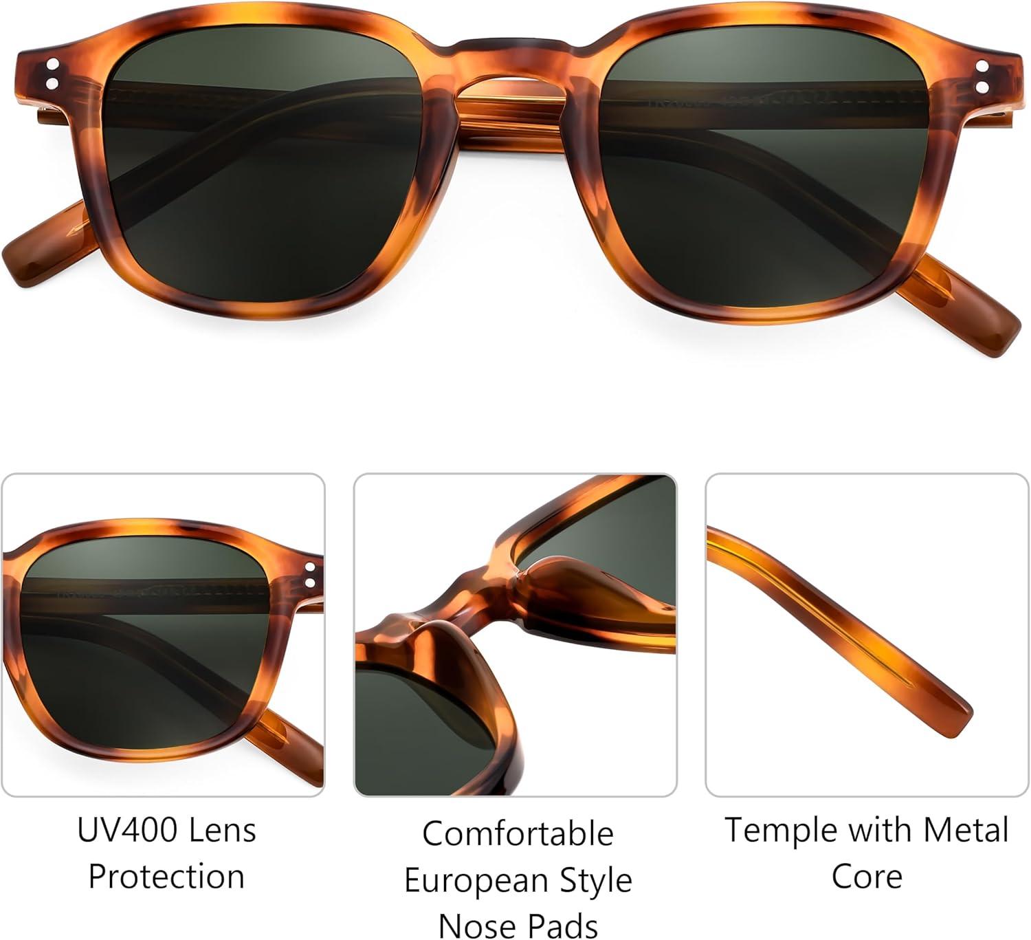 image:imageFEISEDY Retro Square Sunglasses Women Men Vintage Trendy Shades UV400 Protection B0306TortoiseGreen