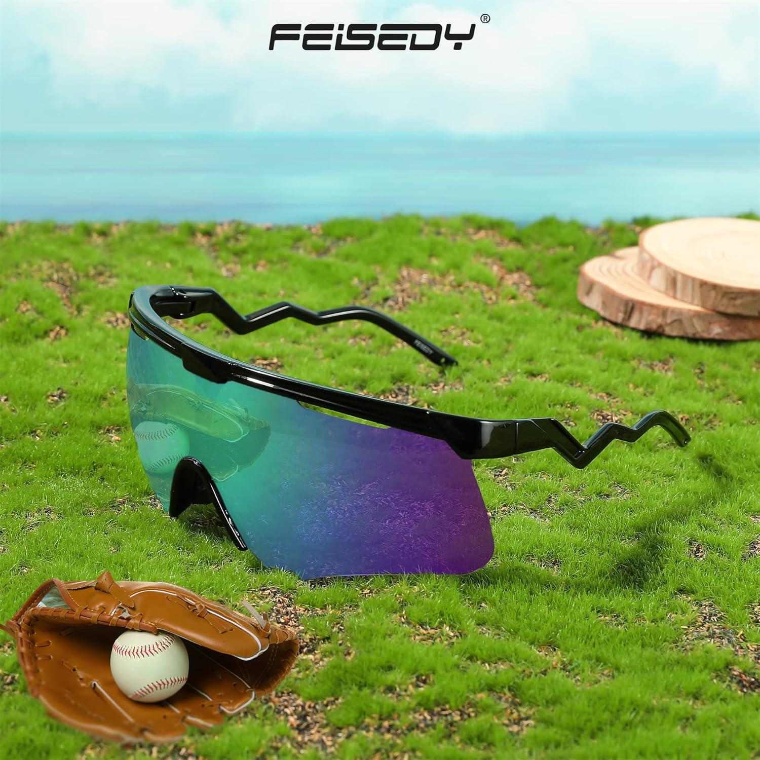 image:imageFEISEDY Sunglasses for Men and Women Polarized Large Retro Rimless Glasses TR90 Frame for Baseball Cycling Sports B4073Black FrameBlue Green Mirror