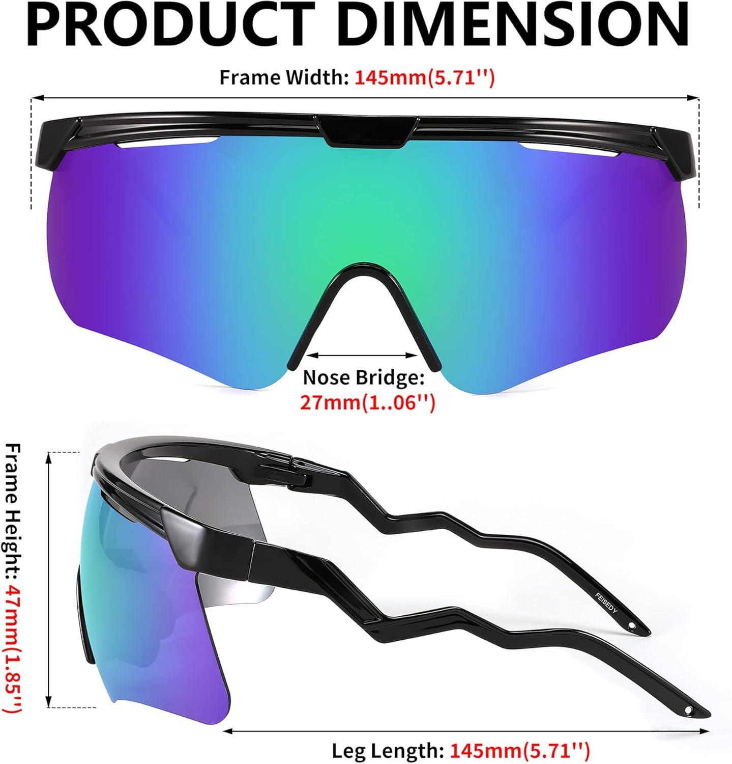 image:imageFEISEDY Sunglasses for Men and Women Polarized Large Retro Rimless Glasses TR90 Frame for Baseball Cycling Sports B4073Black FrameBlue Green Mirror