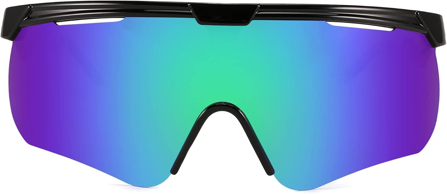 image:imageFEISEDY Sunglasses for Men and Women Polarized Large Retro Rimless Glasses TR90 Frame for Baseball Cycling Sports B4073Black FrameBlue Green Mirror