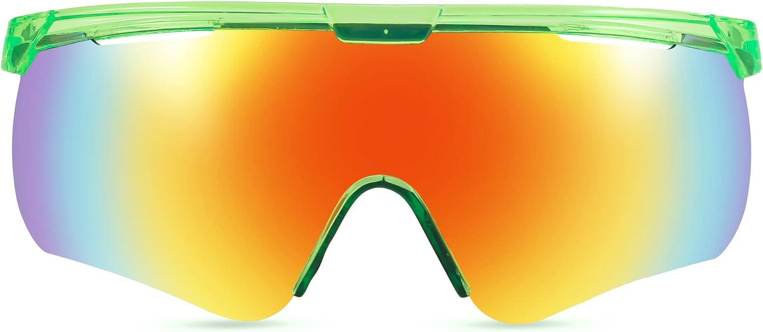 image:imageFEISEDY Sunglasses for Men and Women Polarized Large Retro Rimless Glasses TR90 Frame for Baseball Cycling Sports B4073Transparent Green FrameRed Mirror