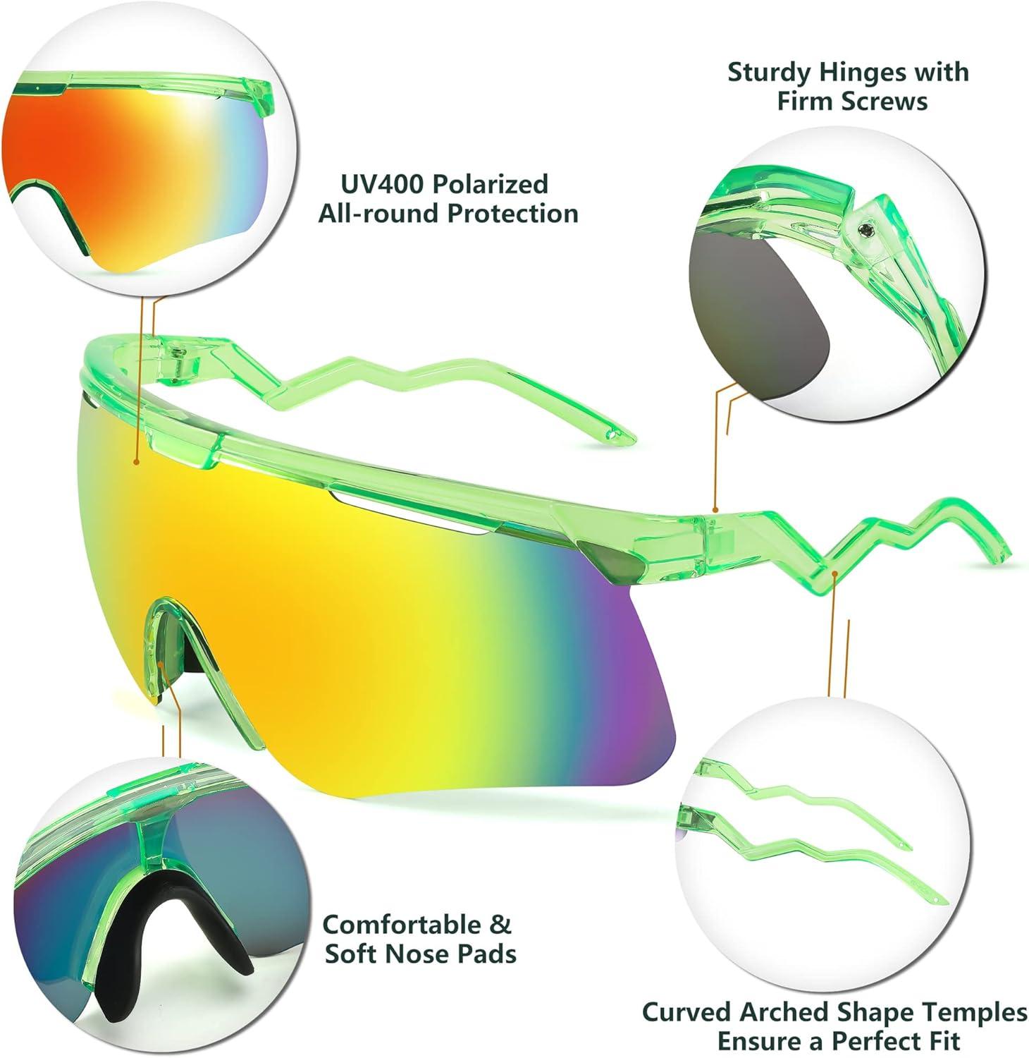 image:imageFEISEDY Sunglasses for Men and Women Polarized Large Retro Rimless Glasses TR90 Frame for Baseball Cycling Sports B4073Transparent Green FrameRed Mirror