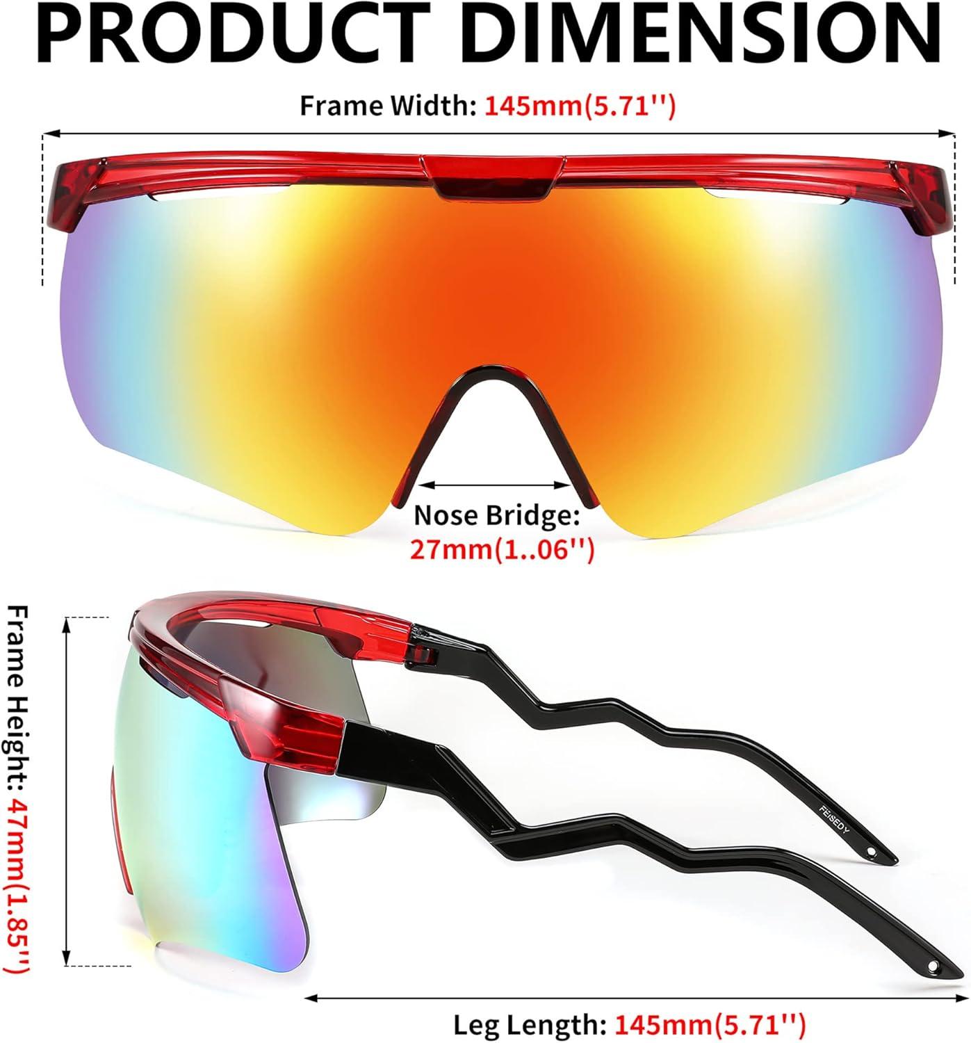 image:imageFEISEDY Sunglasses for Men and Women Polarized Large Retro Rimless Glasses TR90 Frame for Baseball Cycling Sports B4073Transparent Red FrameRed Mirror
