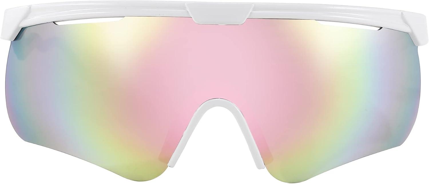 image:imageFEISEDY Sunglasses for Men and Women Polarized Large Retro Rimless Glasses TR90 Frame for Baseball Cycling Sports B4073White FramePink Mirror