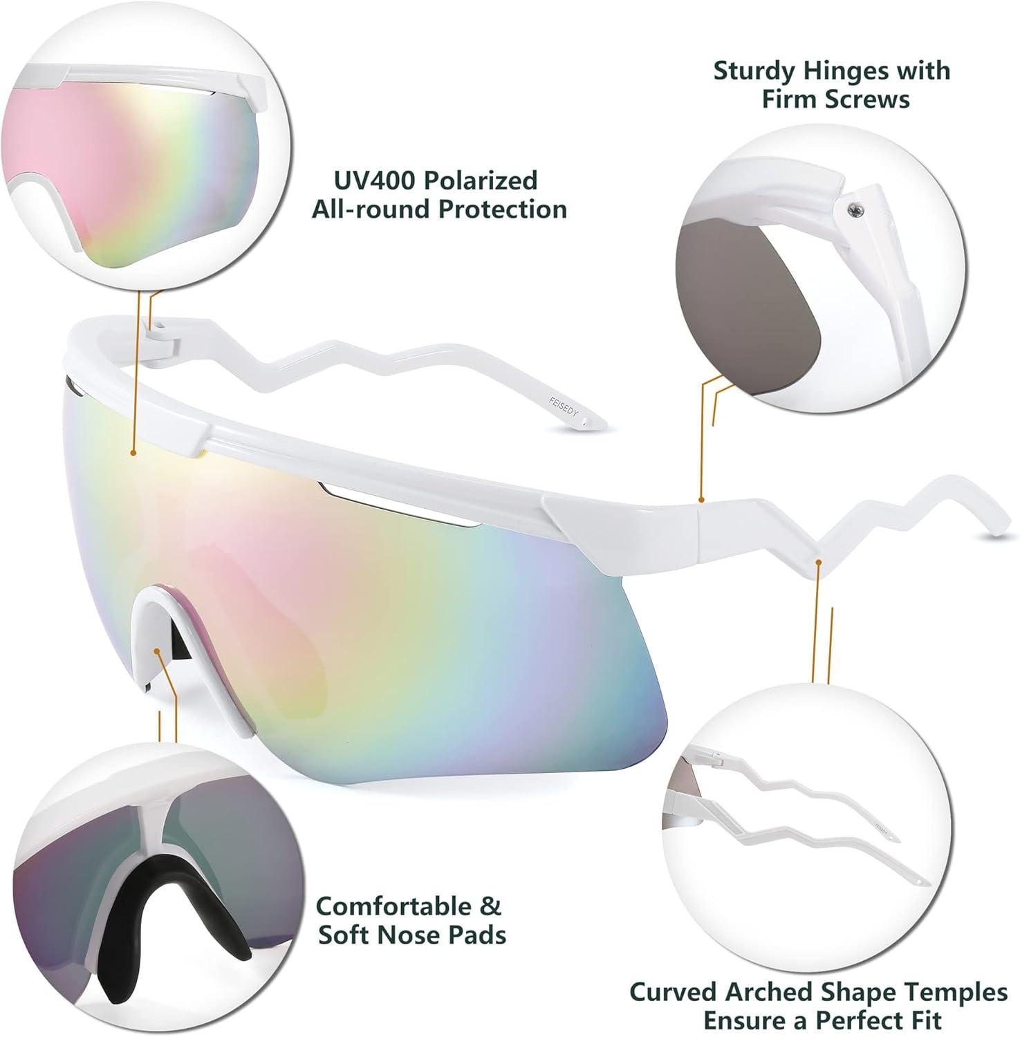 image:imageFEISEDY Sunglasses for Men and Women Polarized Large Retro Rimless Glasses TR90 Frame for Baseball Cycling Sports B4073White FramePink Mirror