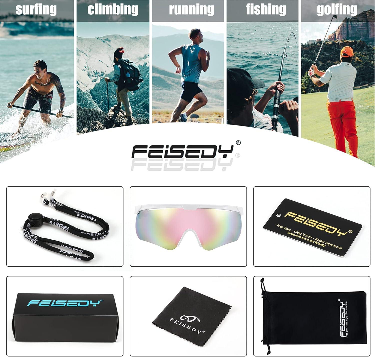 image:imageFEISEDY Sunglasses for Men and Women Polarized Large Retro Rimless Glasses TR90 Frame for Baseball Cycling Sports B4073White FramePink Mirror