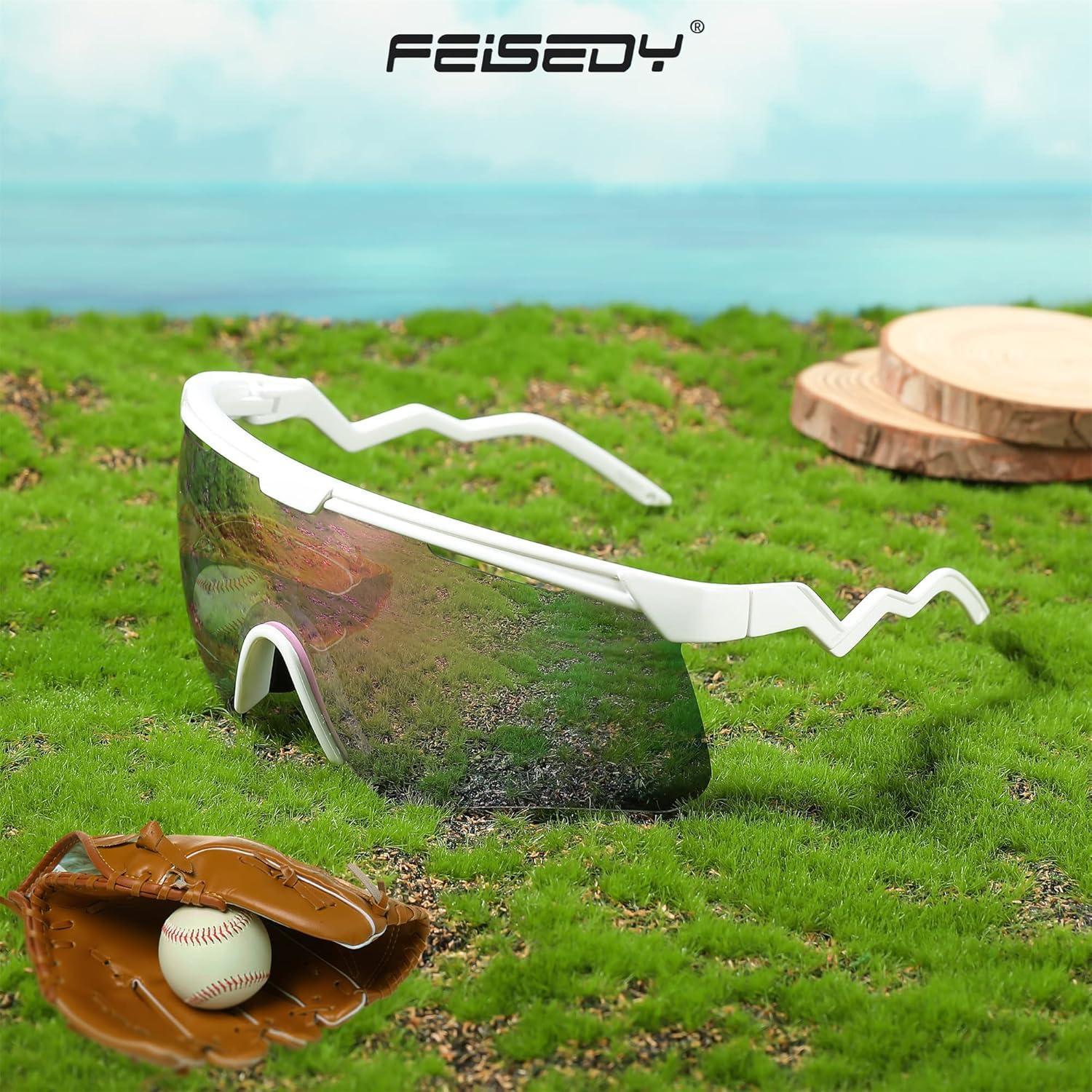 image:imageFEISEDY Sunglasses for Men and Women Polarized Large Retro Rimless Glasses TR90 Frame for Baseball Cycling Sports B4073White FramePink Mirror