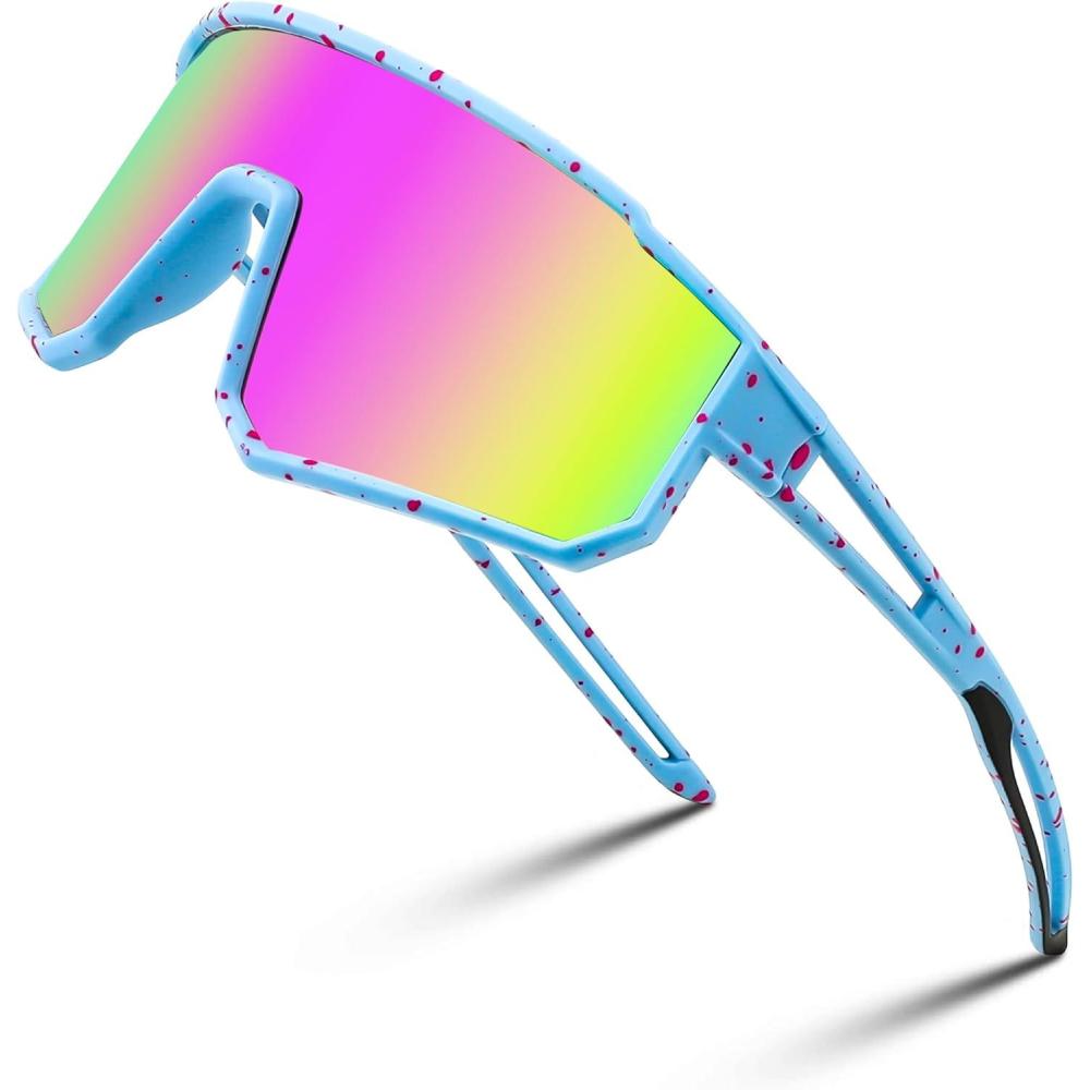 image:imageFEISEDY Kids Sunglasses Polarized Youth Baseball Sunglasses Sports Cycling Glasses UV400 for Boys Girls B4163Blue Pink FramePink Mirrored Lens