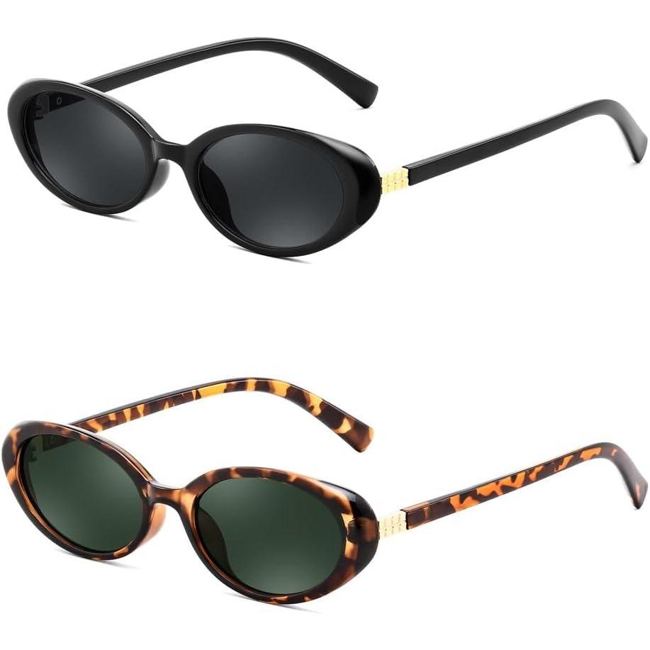 image:imageFEISEDY Retro Oval Cateye Sunglasses for Women Men Fashion Small 90s Style Vintage Shades B41802 Pack Black Leopard