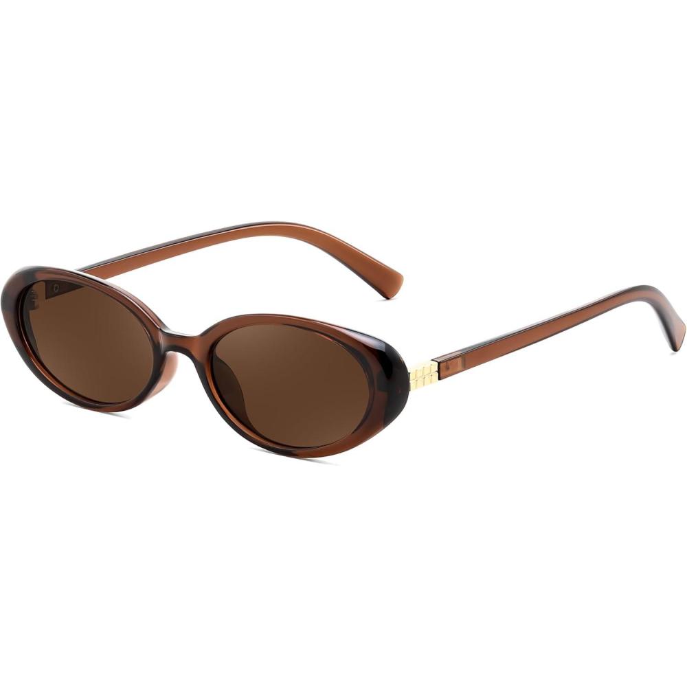 image:imageFEISEDY Retro Oval Cateye Sunglasses for Women Men Fashion Small 90s Style Vintage Shades B4180Brown