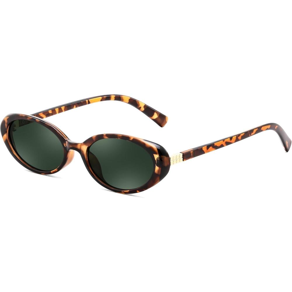 image:imageFEISEDY Retro Oval Cateye Sunglasses for Women Men Fashion Small 90s Style Vintage Shades B4180Leopard FrameGreen Lens
