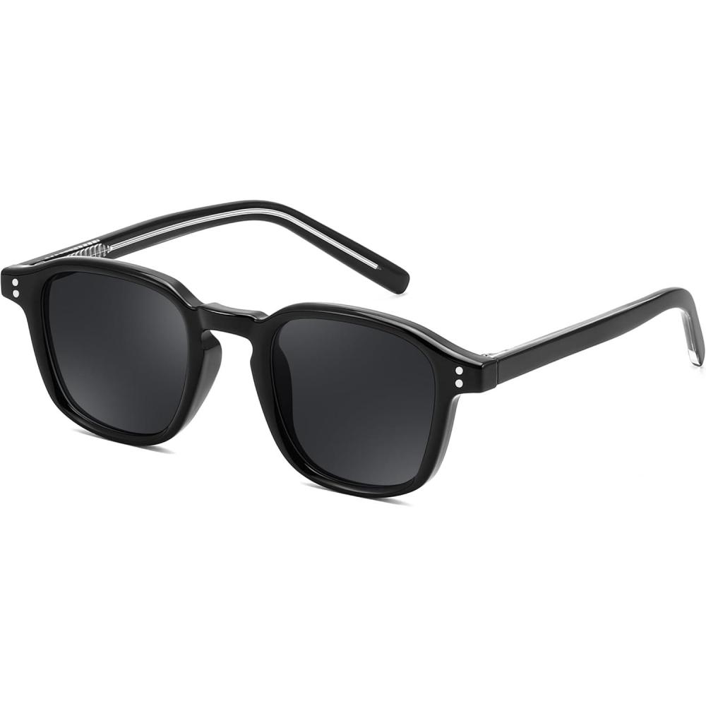 image:imageFEISEDY Retro Square Sunglasses Women Men Vintage Trendy Shades UV400 Protection B0306BlackGrey
