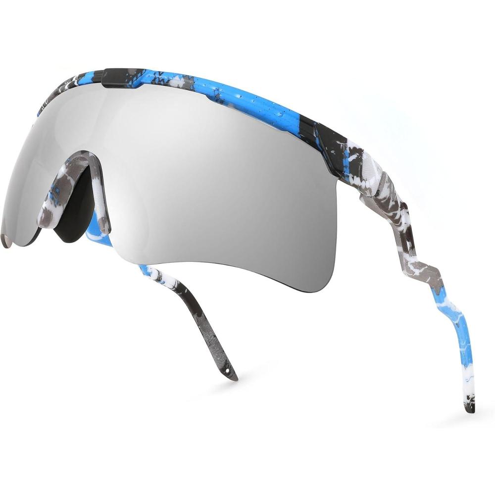 image:imageFEISEDY Sunglasses for Men and Women Polarized Large Retro Rimless Glasses TR90 Frame for Baseball Cycling Sports B4073Multicolor FrameSliver Mirror