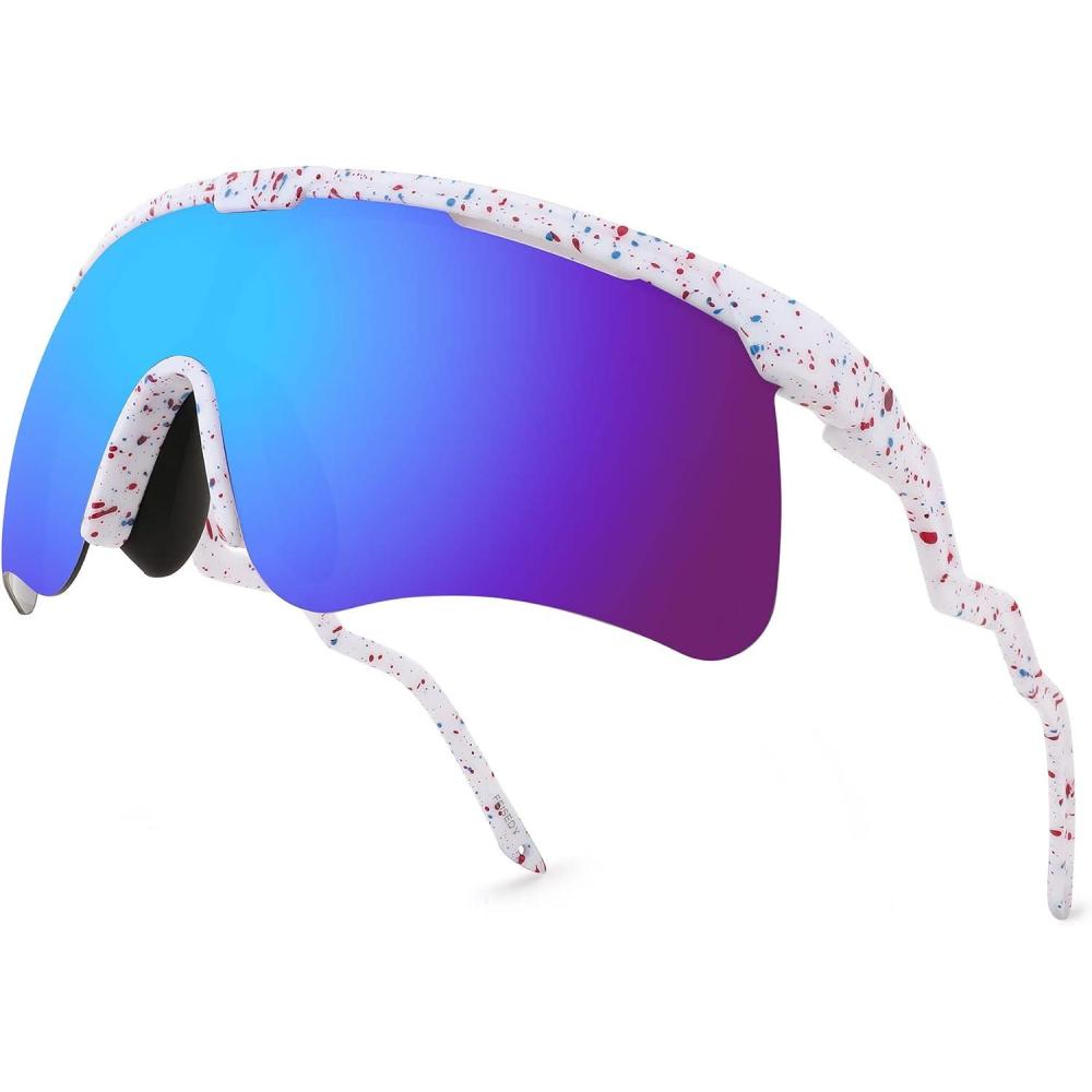 image:imageFEISEDY Sunglasses for Men and Women Polarized Large Retro Rimless Glasses TR90 Frame for Baseball Cycling Sports B4073White FrameBlue Mirror