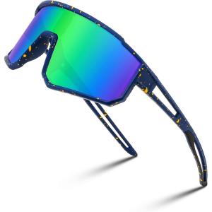 FEISEDY Kids Sunglasses Polarized Youth Baseball Sunglasses Sports Cycling Glasses UV400 for Boys Girls B4163(Blue Yellow Frame/Green Mirrored Lens)