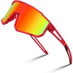 FEISEDY Kids Sunglasses Polarized Youth Baseball Sunglasses Sports Cycling Glasses UV400 for Boys Girls B4163(Red Black Frame/Red Mirrored Lens)