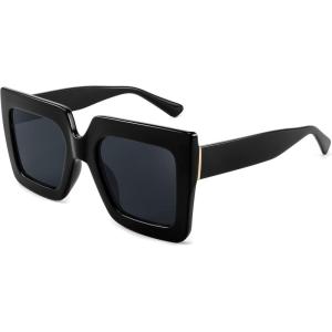 FEISEDY Oversized Square Sunglasses for Women Fashion Shades Luxury Big Sun Glasses UV400 Protection B2380(Black)