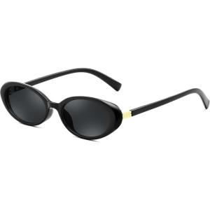 FEISEDY Retro Oval Cateye Sunglasses for Women Men Fashion Small 90s Style Vintage Shades B4180(Black)