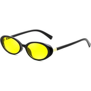 FEISEDY Retro Oval Cateye Sunglasses for Women Men Fashion Small 90s Style Vintage Shades B4180(Yellow)