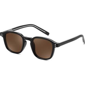 FEISEDY Retro Square Sunglasses Women Men Vintage Trendy Shades UV400 Protection B0306(Black/Brown)