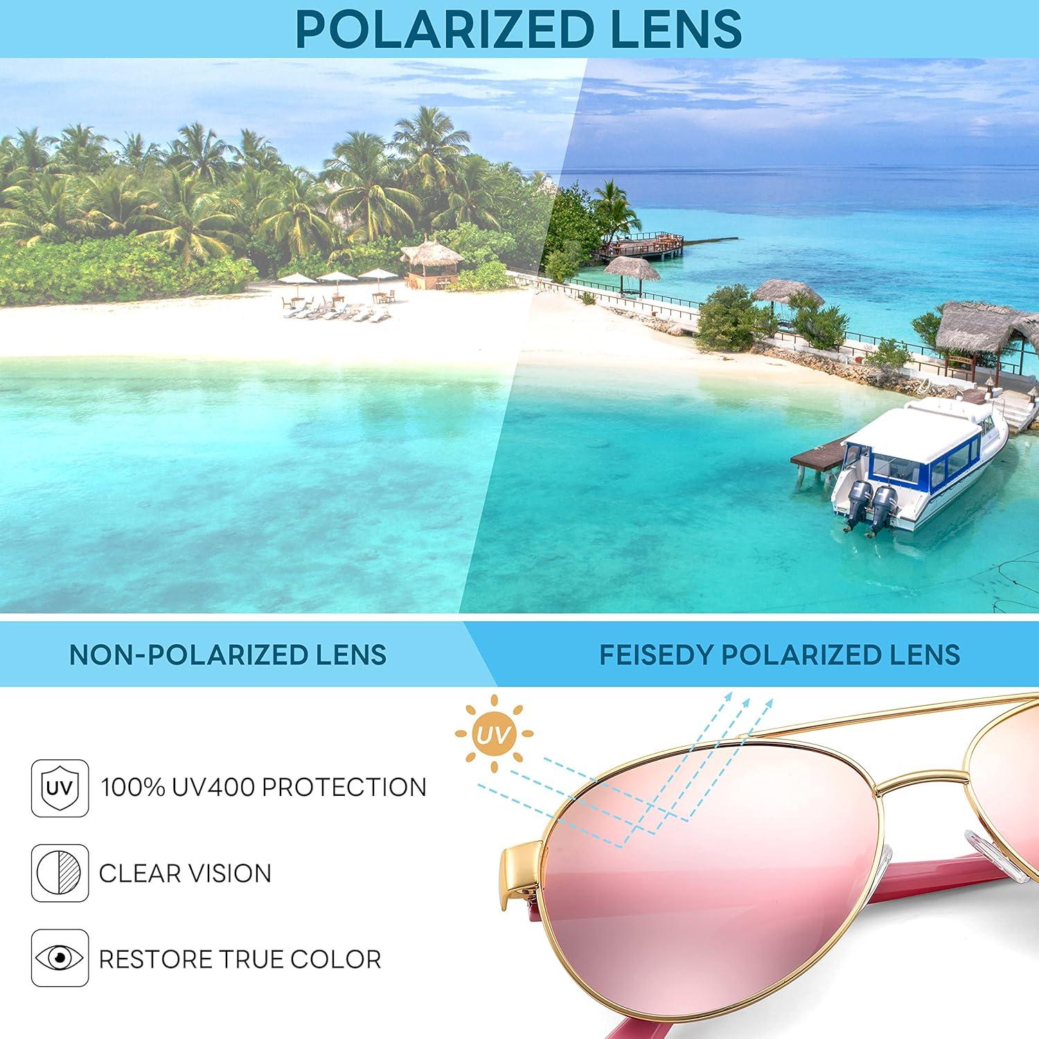image:imageFEISEDY Classic Aviator Sunglasses for Women Pilot Polarized Sunglasses Men UV400 Protection for Driving Fishing Golf B4109002 Gold FramePink Mirror Lenses