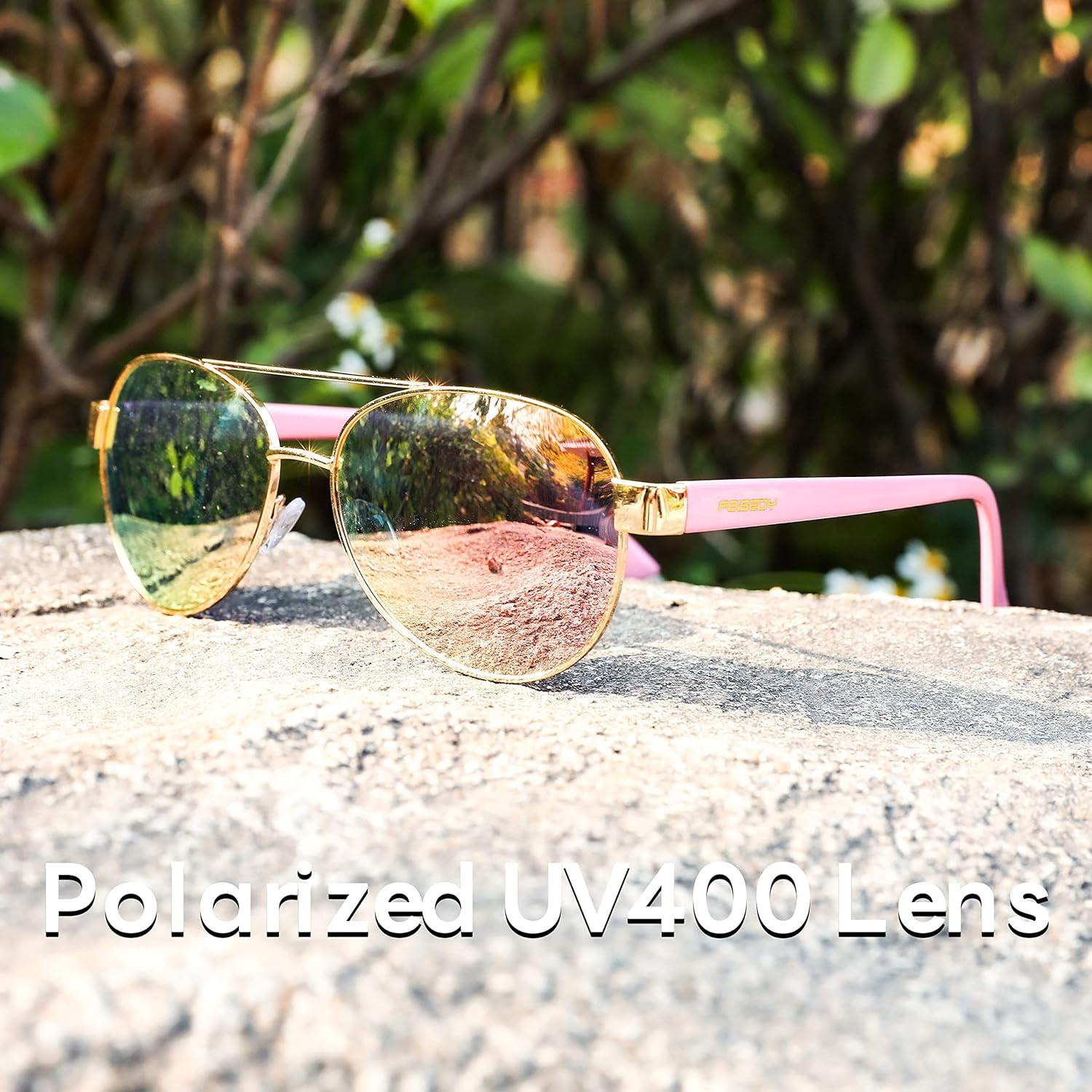 image:imageFEISEDY Classic Aviator Sunglasses for Women Pilot Polarized Sunglasses Men UV400 Protection for Driving Fishing Golf B4109002 Gold FramePink Mirror Lenses