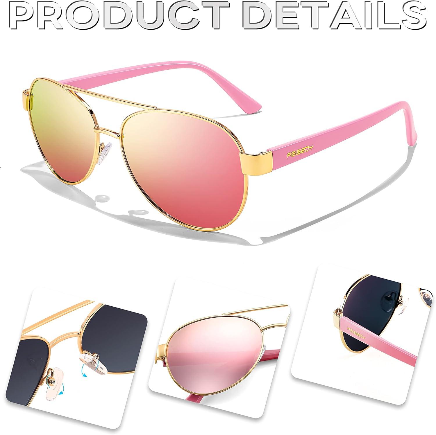 image:imageFEISEDY Classic Aviator Sunglasses for Women Pilot Polarized Sunglasses Men UV400 Protection for Driving Fishing Golf B4109002 Gold FramePink Mirror Lenses