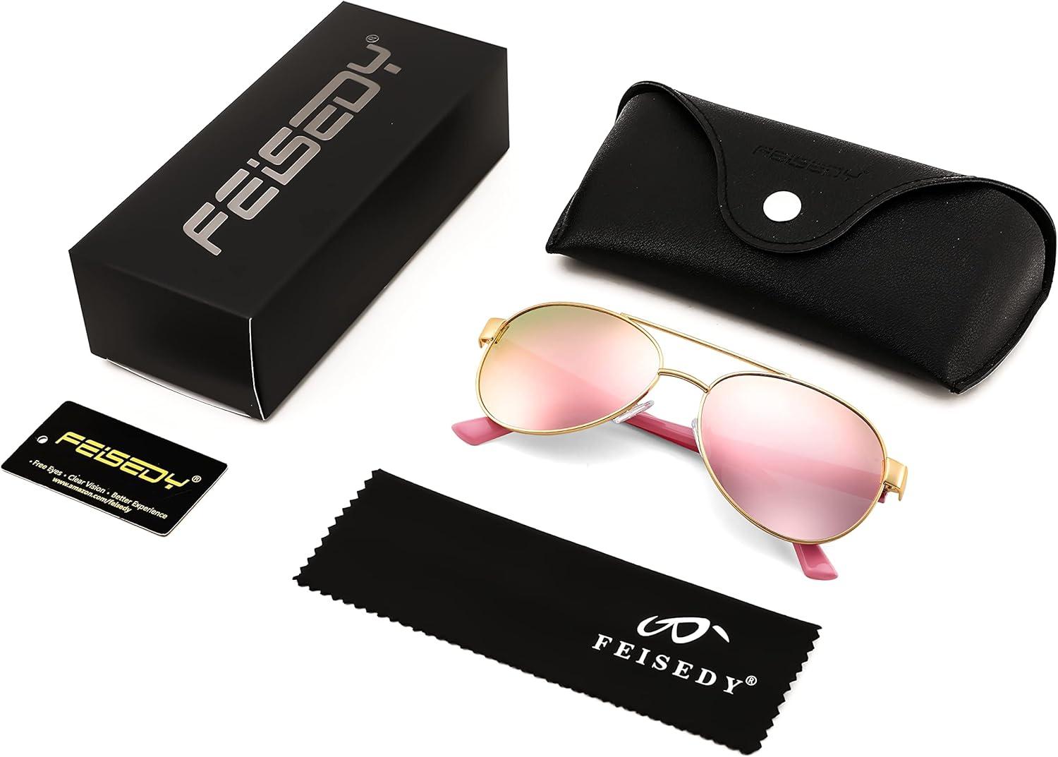image:imageFEISEDY Classic Aviator Sunglasses for Women Pilot Polarized Sunglasses Men UV400 Protection for Driving Fishing Golf B4109002 Gold FramePink Mirror Lenses
