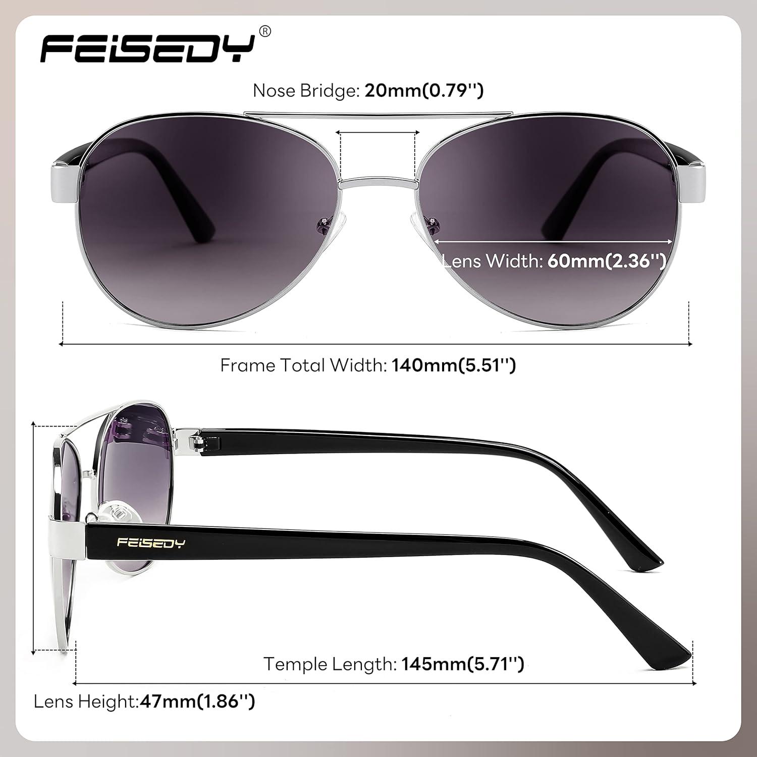 image:imageFEISEDY Classic Aviator Sunglasses for Women Pilot Polarized Sunglasses Men UV400 Protection for Driving Fishing Golf B4109003 Sliver FrameGradient Grey Lenses