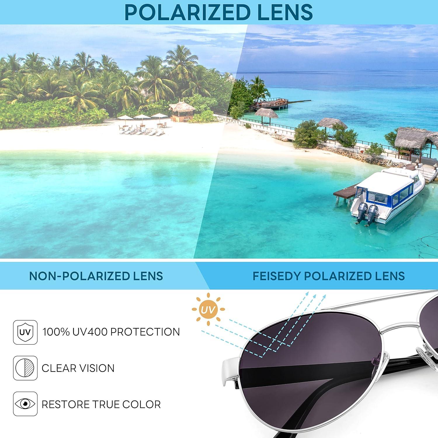 image:imageFEISEDY Classic Aviator Sunglasses for Women Pilot Polarized Sunglasses Men UV400 Protection for Driving Fishing Golf B4109003 Sliver FrameGradient Grey Lenses