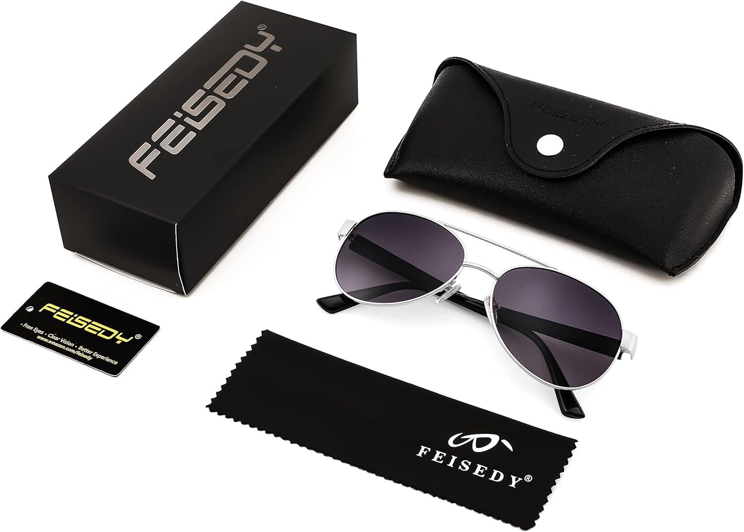 image:imageFEISEDY Classic Aviator Sunglasses for Women Pilot Polarized Sunglasses Men UV400 Protection for Driving Fishing Golf B4109003 Sliver FrameGradient Grey Lenses