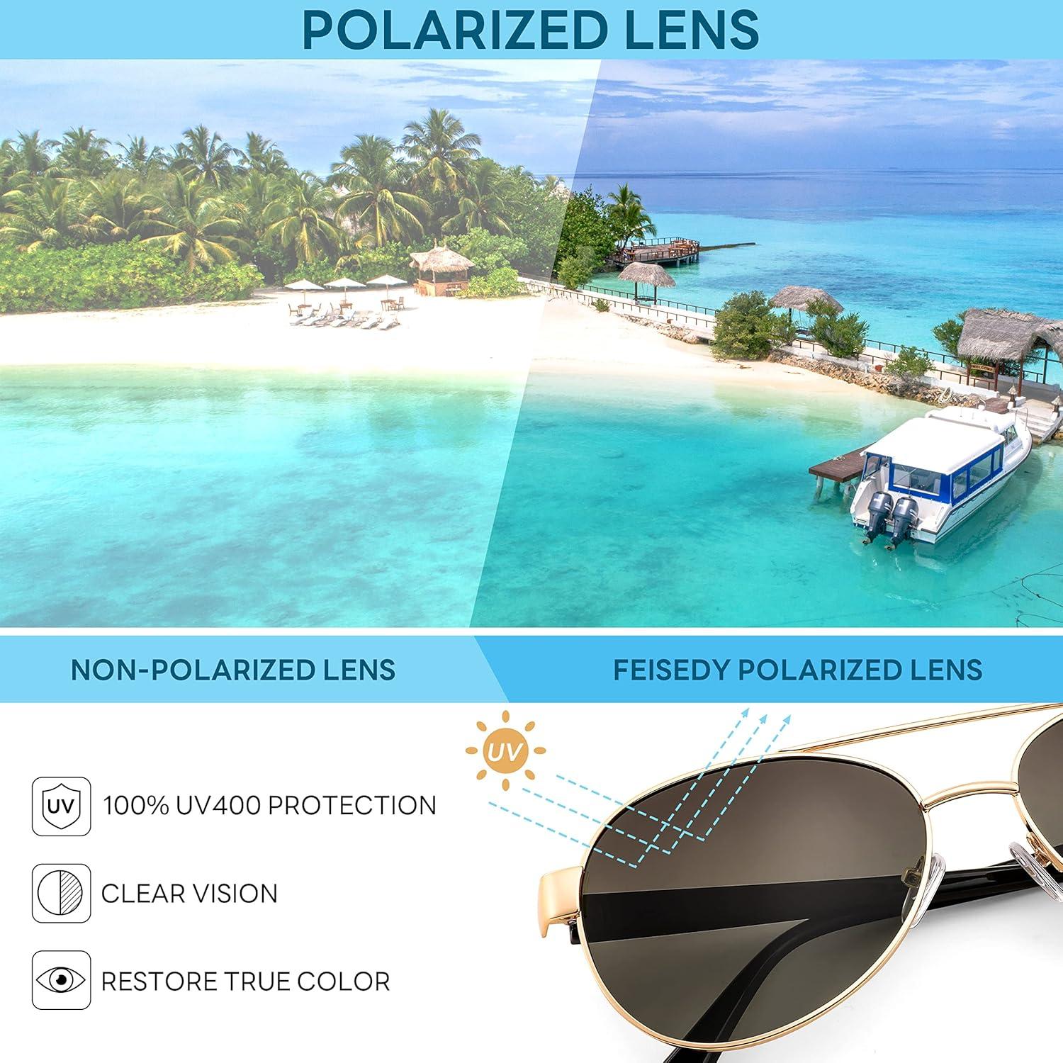image:imageFEISEDY Classic Aviator Sunglasses for Women Pilot Polarized Sunglasses Men UV400 Protection for Driving Fishing Golf B4109005 Gold FrameBrown Lenses