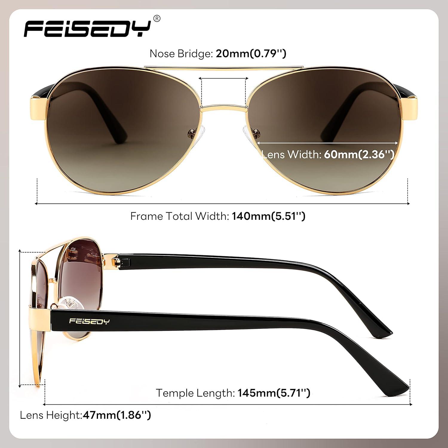 image:imageFEISEDY Classic Aviator Sunglasses for Women Pilot Polarized Sunglasses Men UV400 Protection for Driving Fishing Golf B4109005 Gold FrameBrown Lenses