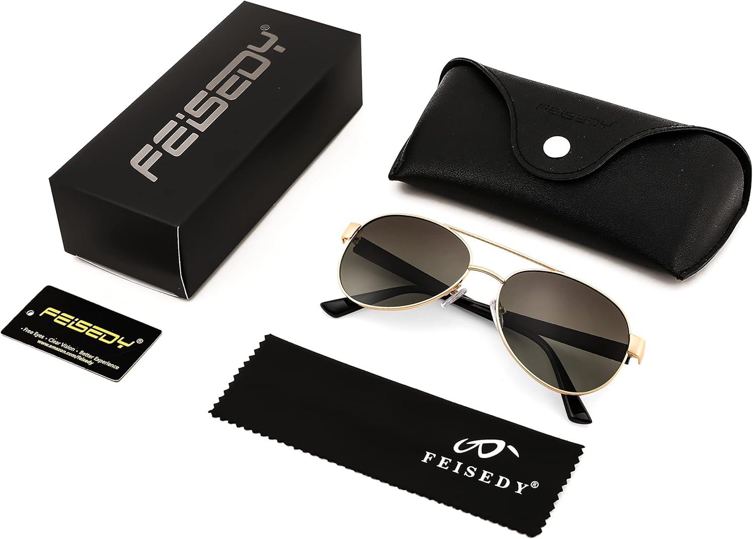 image:imageFEISEDY Classic Aviator Sunglasses for Women Pilot Polarized Sunglasses Men UV400 Protection for Driving Fishing Golf B4109005 Gold FrameBrown Lenses