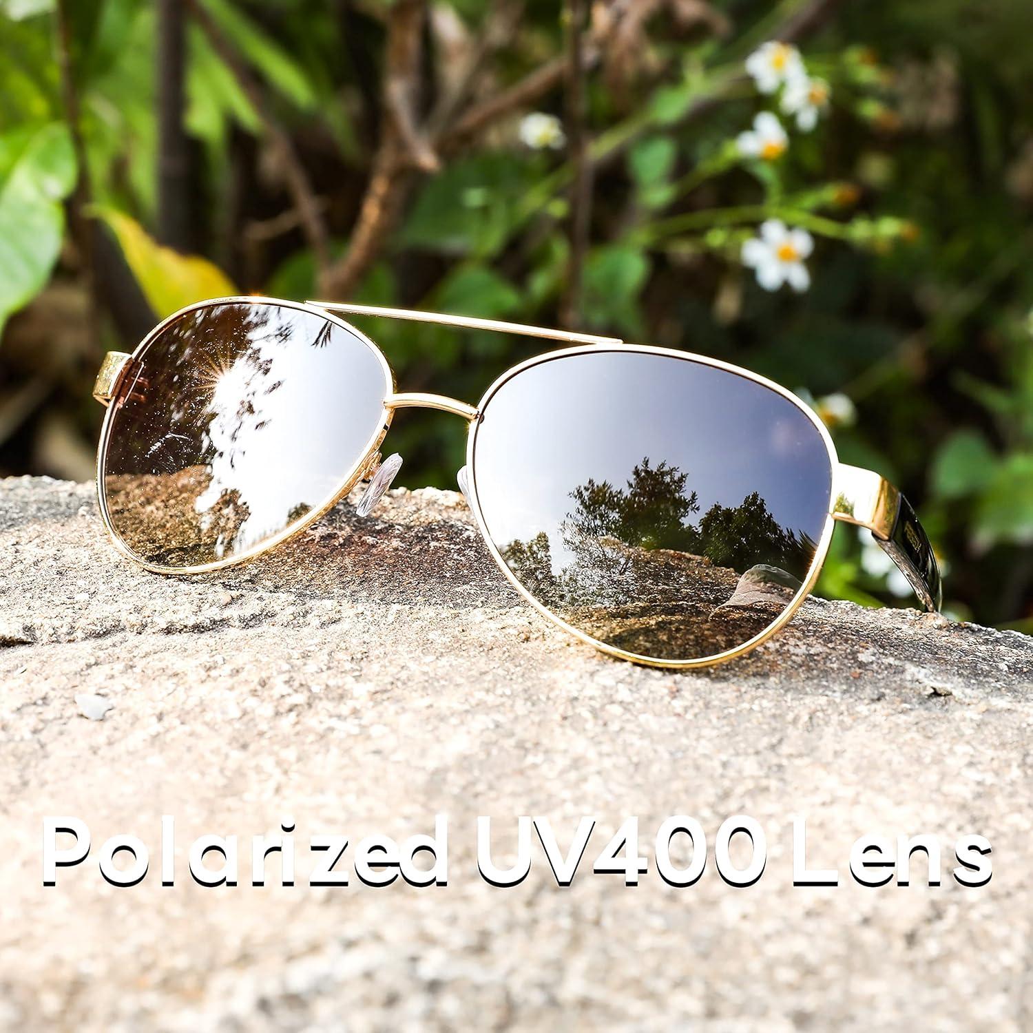 image:imageFEISEDY Classic Aviator Sunglasses for Women Pilot Polarized Sunglasses Men UV400 Protection for Driving Fishing Golf B4109005 Gold FrameBrown Lenses