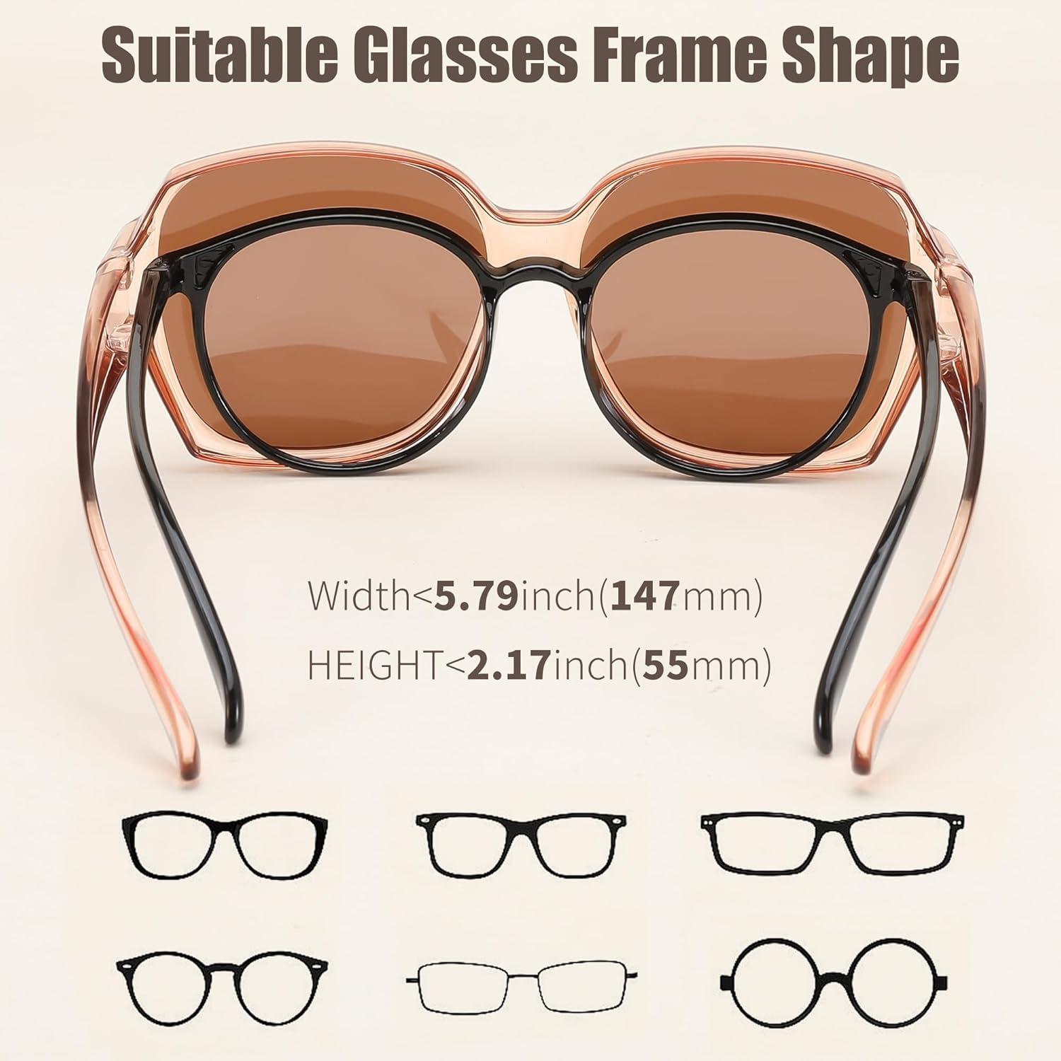 image:imageFEISEDY Fit Over Glasses Sunglasses Polarized for Women Sunglasses Over Prescription Glasses Oversized UV Protection B1114Transparent Tea Frame Tea Lens
