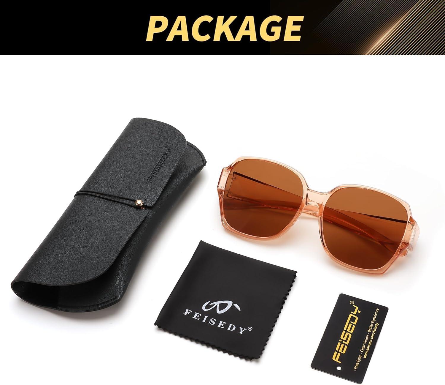 image:imageFEISEDY Fit Over Glasses Sunglasses Polarized for Women Sunglasses Over Prescription Glasses Oversized UV Protection B1114Transparent Tea Frame Tea Lens