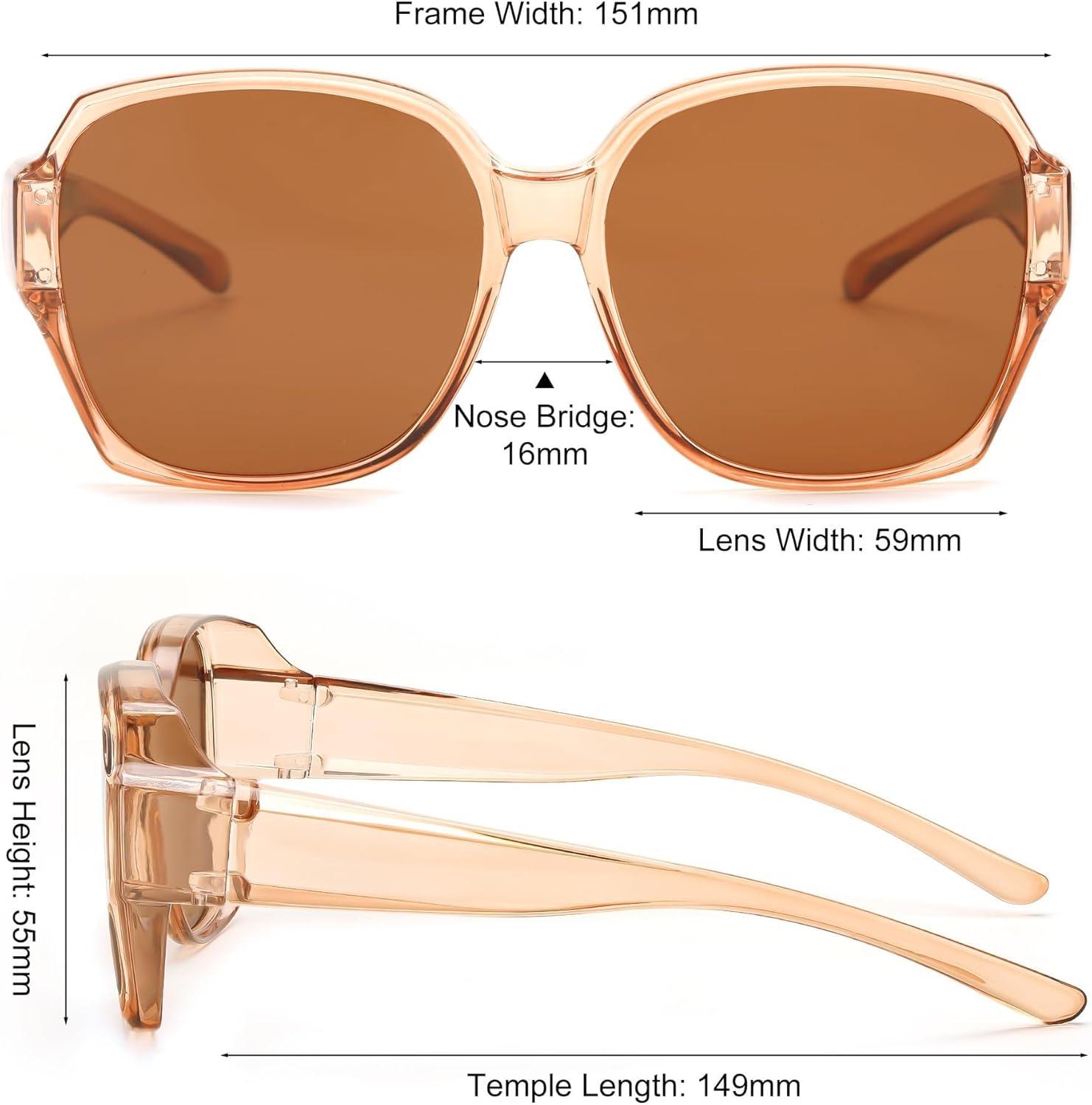 image:imageFEISEDY Fit Over Glasses Sunglasses Polarized for Women Sunglasses Over Prescription Glasses Oversized UV Protection B1114Transparent Tea Frame Tea Lens